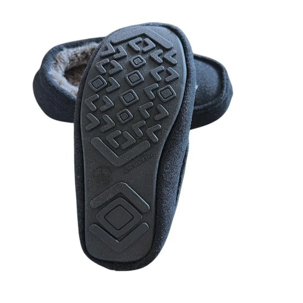 Cat & Jack Boys Slippers‎ Moccasins Dark Gray Faux Fur Lined Indoor Shoes